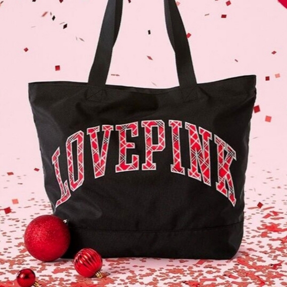 VICTORIA'S ❤️❤️SECRET PINK CHRISTMAS PLAID TOTE AND BLANKET💚❤️💚 - Picture 2 of 8